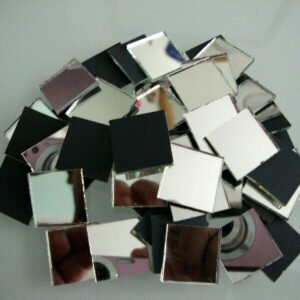 Mosaic 100 pieces Square shaped SILVER mirror glass, 2 x 2 cm.