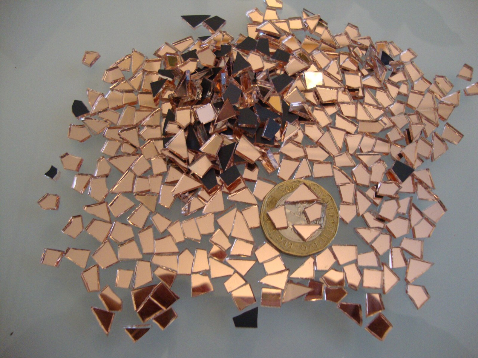 Mosaic Rose gold mirror glass tiny off cuts 1000 pieces 1.8 mm thick.