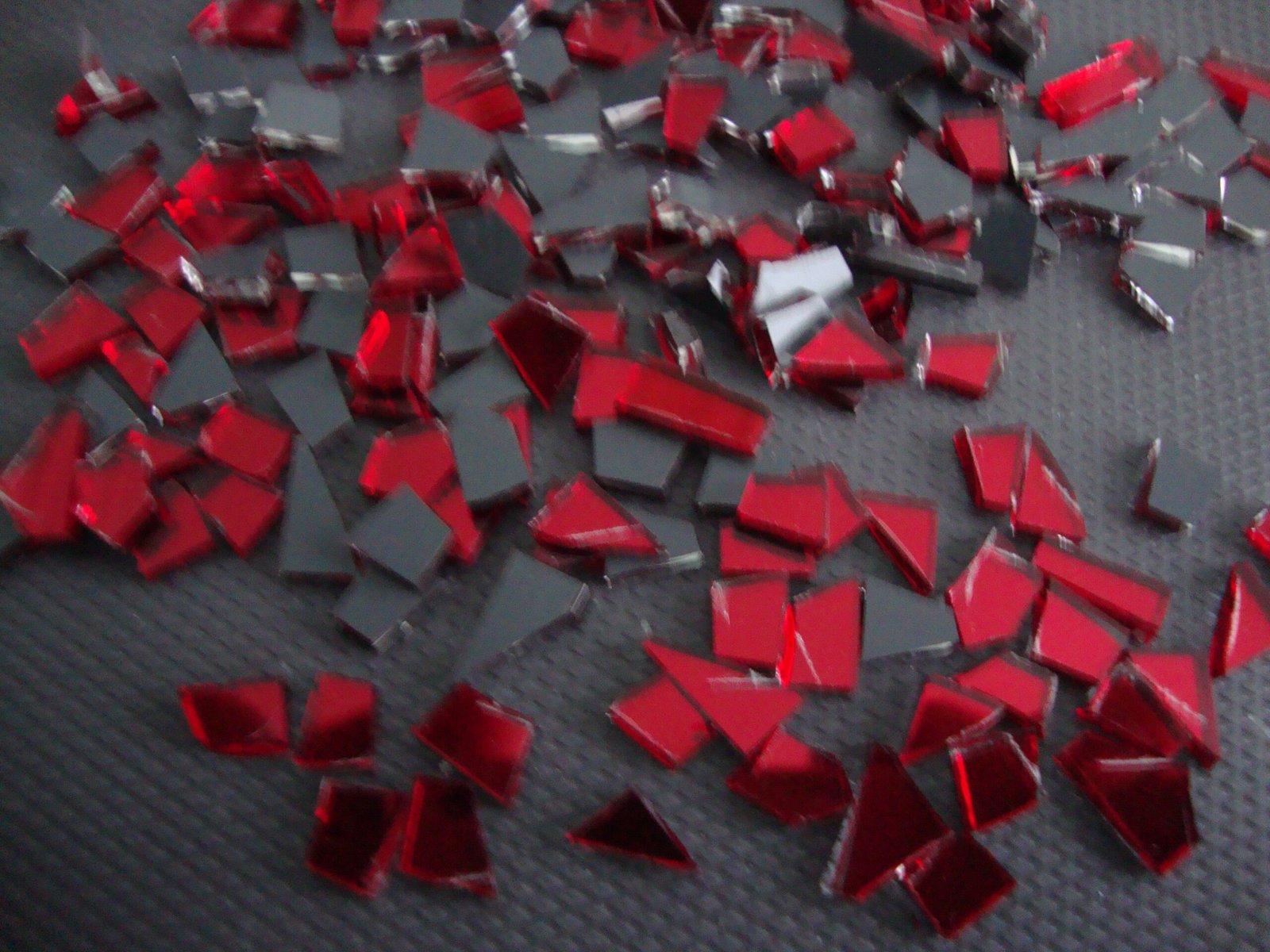 Mosaic Red mirror glass tiny off cuts 1000 pieces 1.8 mm thick.