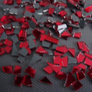 Red mirror glass, tiny off cuts. 500 pieces 1.5 mm thick.