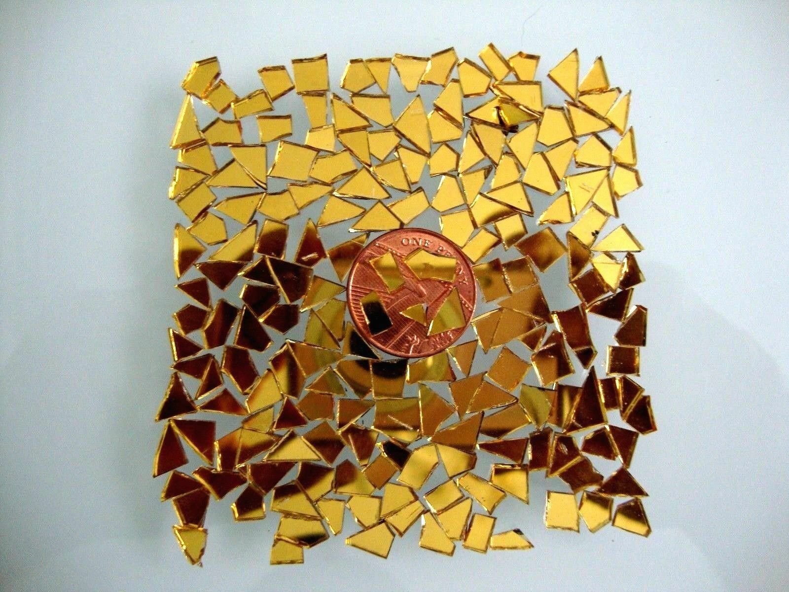 Gold mirror glass, tiny off cuts. 500 pieces 1.5 mm thick.