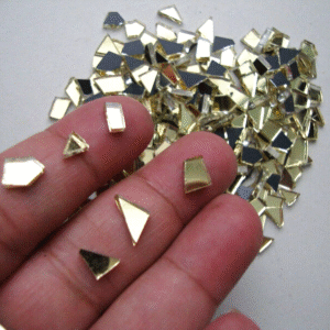 Mosaic light Gold mirror glass tiny off cuts 1000 pieces 1.8 mm thick.