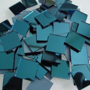 Mosaic 100 pieces Square shaped AZURE BLUE mirror glass, 2 x 2 cm.