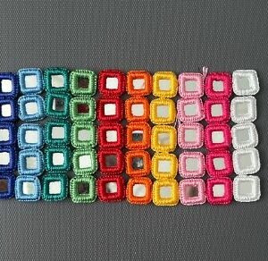 100 Pieces, Crochet 10 mix colours with Silver Mirror glass Rims, approx 20 mm.