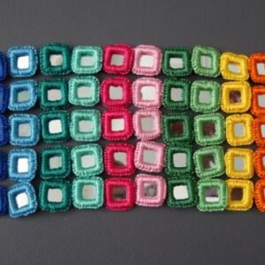 100 Pieces, square Crochet 14 mix colours with Silver Mirror glass Rims, approx 20 mm.